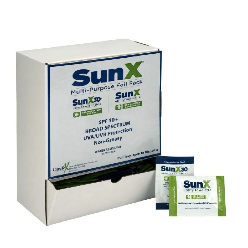 First Aid Only 18-450 SunX30 Sunscreen Lotion & Utility Wipe Combo Pack, SPF 30+ 50/box