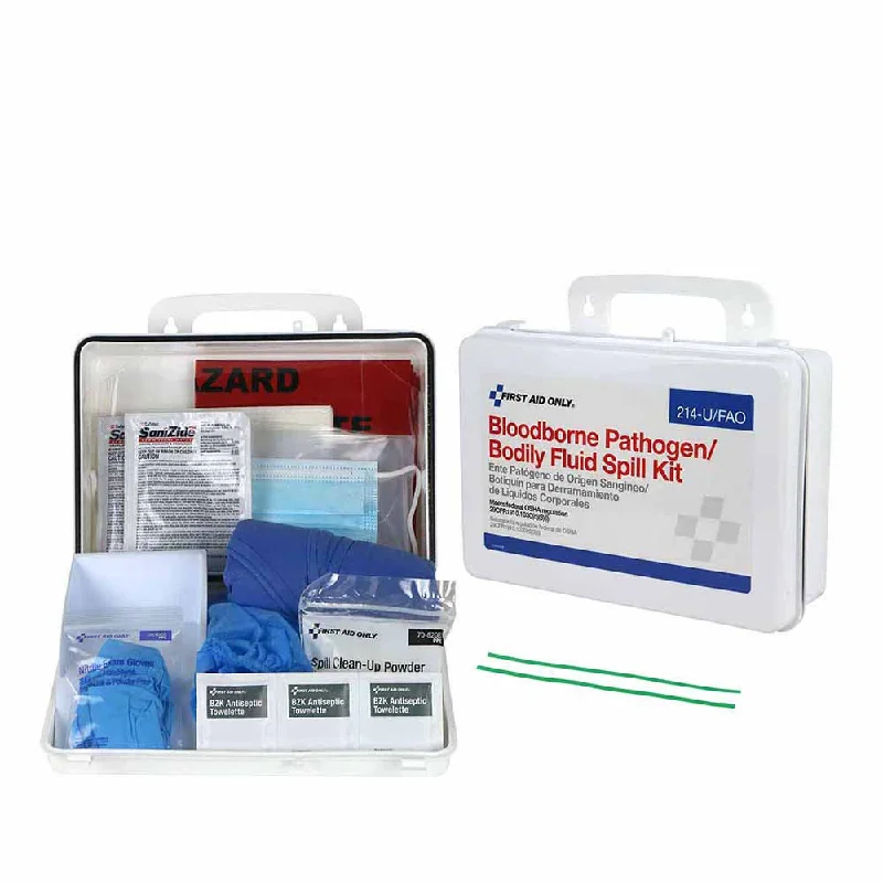 First Aid Only 214-U/FAO Wall-Mount Bloodborne Pathogen (BBP) And Bodily Fluid Spill Kit In Plastic Carry Case, OSHA, 23 Pieces, White