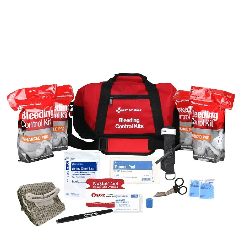 First Aid Only 91346 Bleeding Control Throw Bag, Includes 4 Bleeding Control Kits (91137, Enhanced Pro)