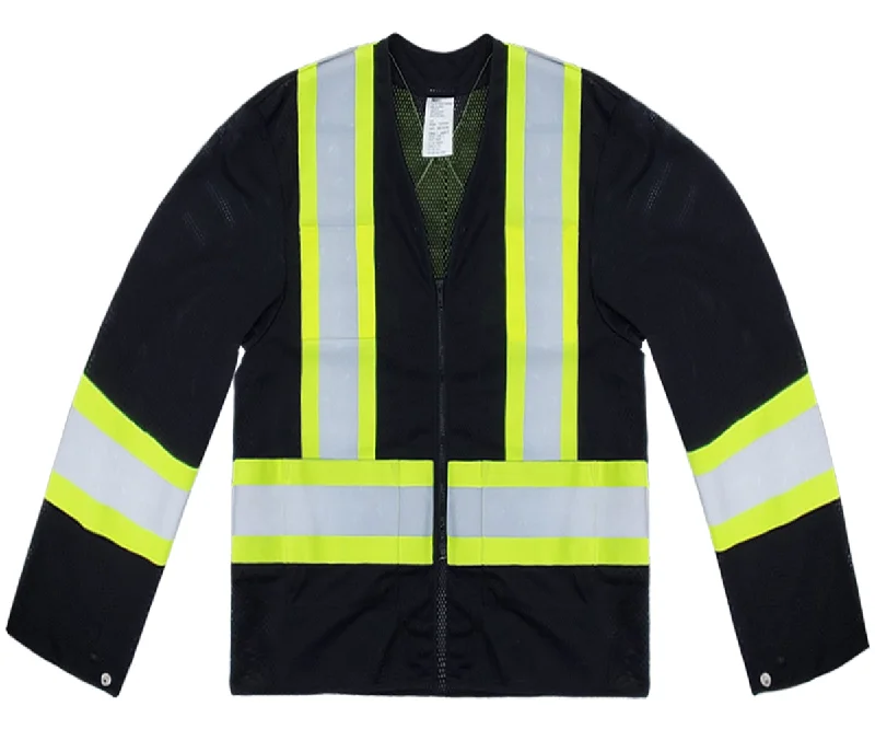 OVER2036 - Black Mesh Jacket with front pockets & zipper closure, CSA Z96-22 Class 1 Level 2, WorkSafeBC Type 3 Affixed