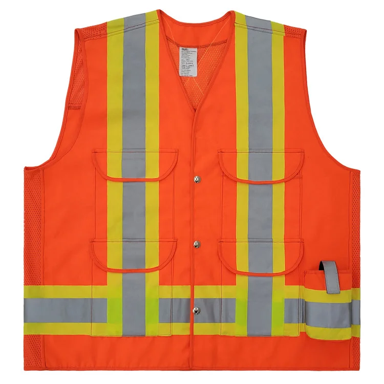 VEST1270 - Surveyor Style Traffic Vest w/mesh back yoke & side panels, CSA Z96-22 Class 2 Level 2