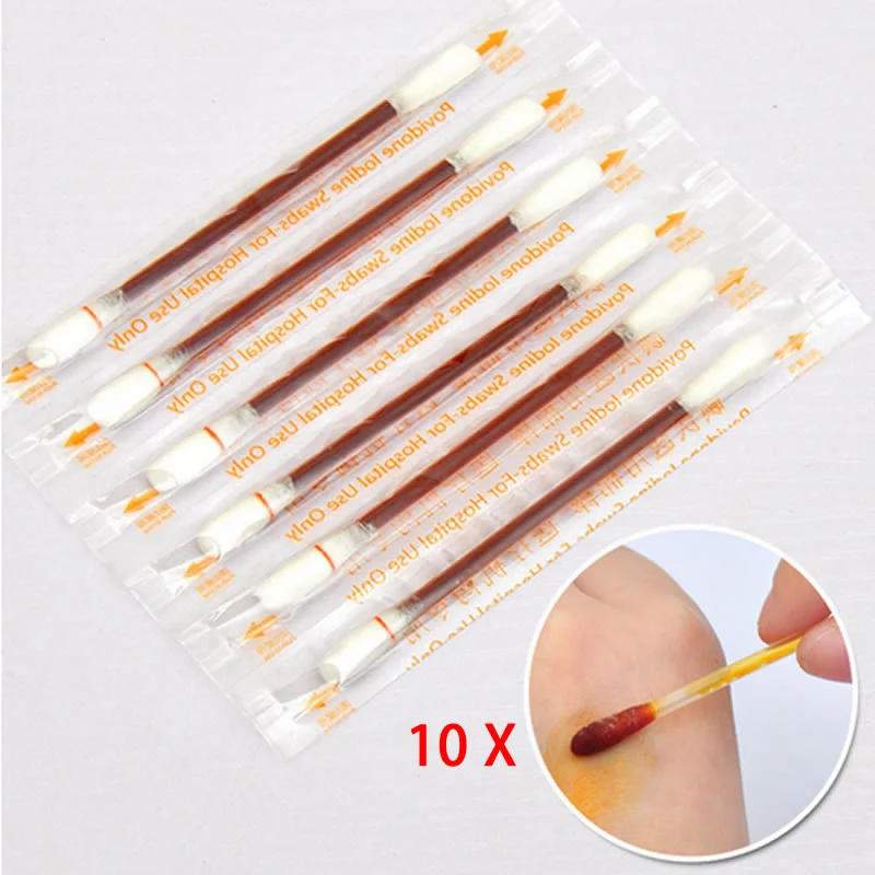 10 Pcs Iodine Cotton Stick Swab For Emergency