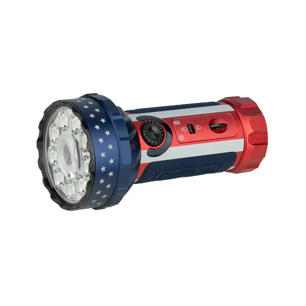 Olight Marauder Mini Stars and Stripes Aluminum LIMITED Edition Rechargeable LED Flashlight with Flood and Throw (7000 Max Lumens)