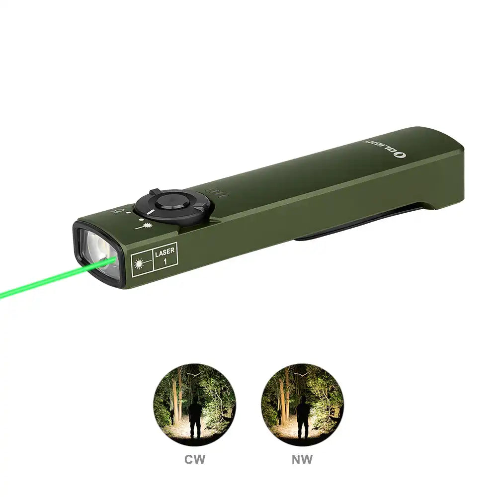 Olight O-ARKFELDODGCW Arkfeld Flat Flashlight with Green Laser & White Light OD Green Color ( CW 5700~6700K)